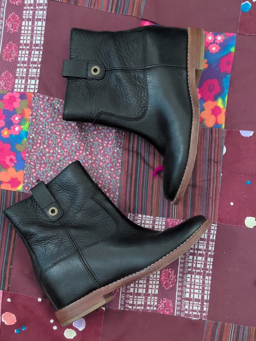 Cole Haan Black Leather Ankle Boots with Brown Sole